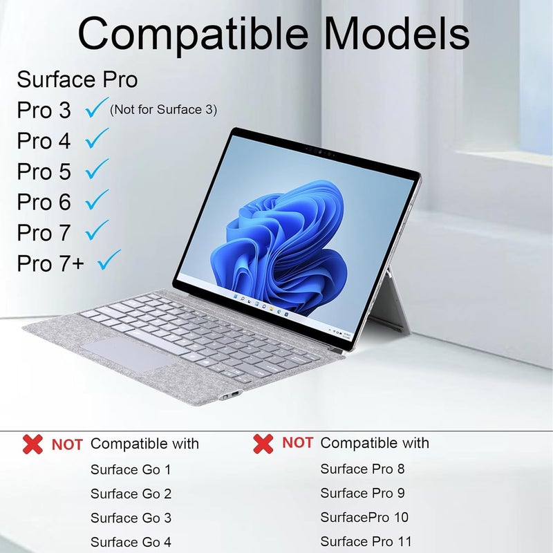 Mobee Type Cover for Microsoft Surface Pro 7+/ Pro 7 / Pro 6 / Pro 5 / Pro 4 / Pro 3, Bluetooch Type Keyboard with Multi-Touch Trackpad, Ultra Silm (Gray with Backlit) - Image 2